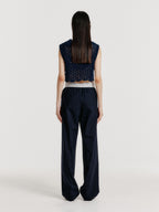 EENK YELT Cable Knit Collared Top - Navy