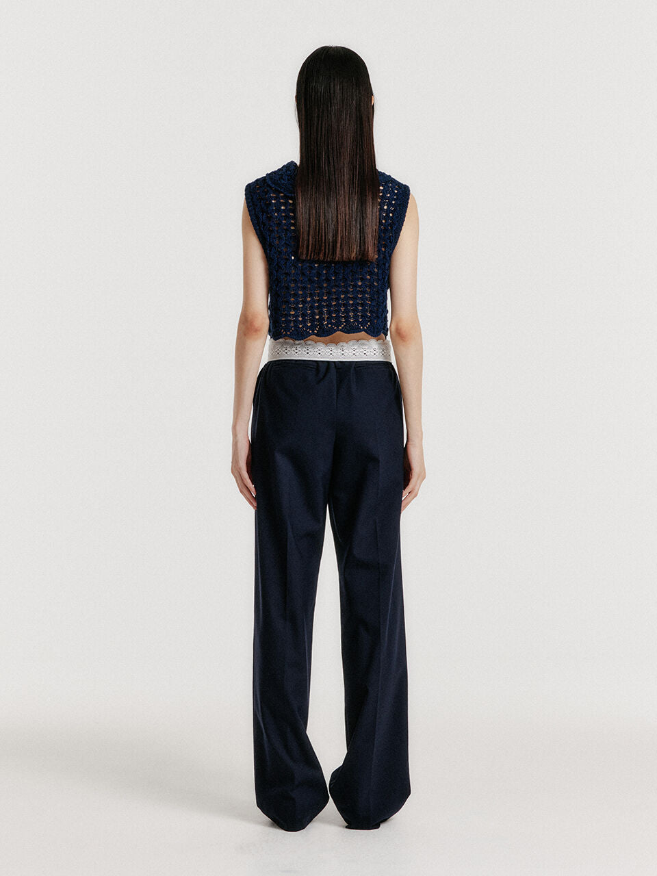 EENK YELT Cable Knit Collared Top - Navy