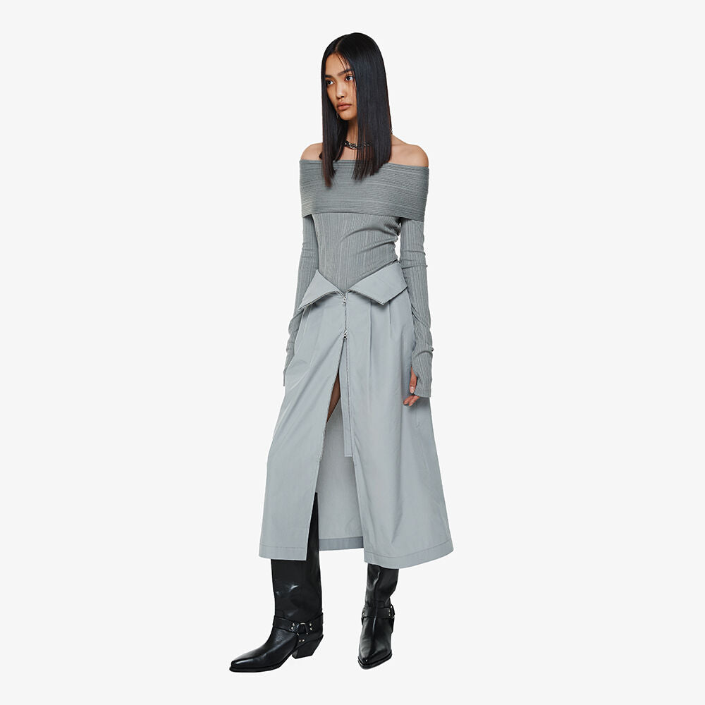YCH HIGH-WAIST CORSET-STYLE SKIRT GREY (F24SK5081GY)