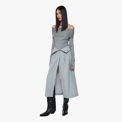 HIGH-WAIST CORSET-STYLE SKIRT GREY (F24SK5081GY)