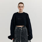 EENK XRI Fisherman Knit Crop Pullover - Black