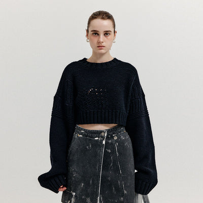 XRI Fisherman Knit Crop Pullover - Black