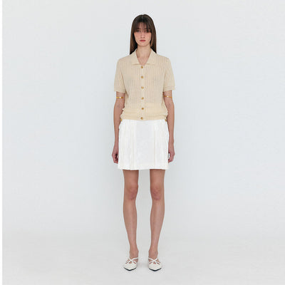 WENDEL Double-Belted Pleated Mini Skirt - Ivory
