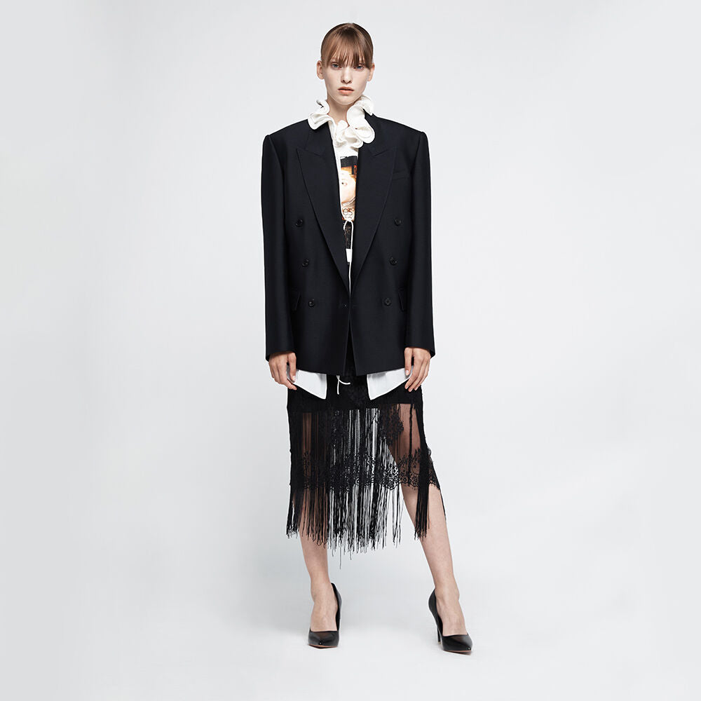YCH LACE FRINGE LAYERED SKIRT BLACK (R25SK6051BK)