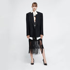 YCH LACE FRINGE LAYERED SKIRT BLACK (R25SK6051BK)