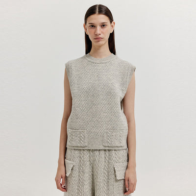 EENK XET One-Pocket Knit Vest - Light Grey