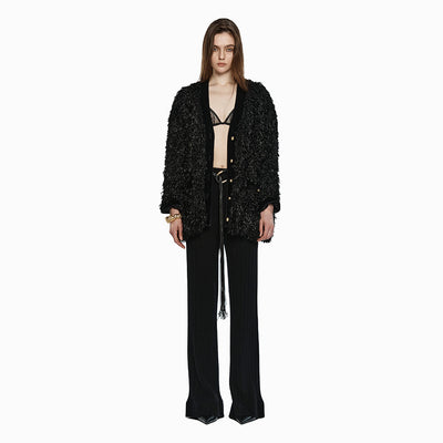 FLUFFY FUR LONG CARDIGAN BLACK (W24JK2031BK)