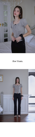 RoséFrantz Puff Shirring Ribbon T-shirt [Gray]