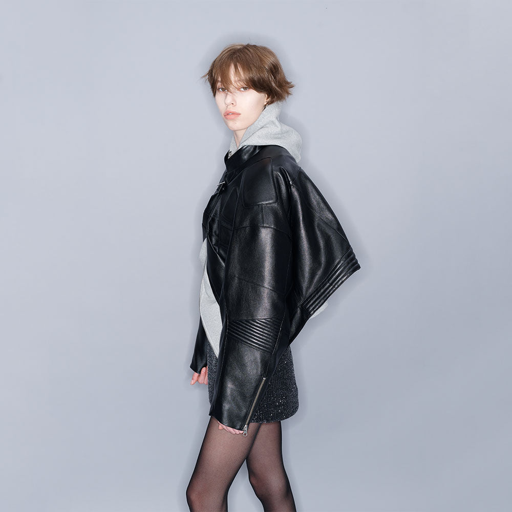 YCH LEATHER BIKER JACKET BLACK (W23JK105BK)
