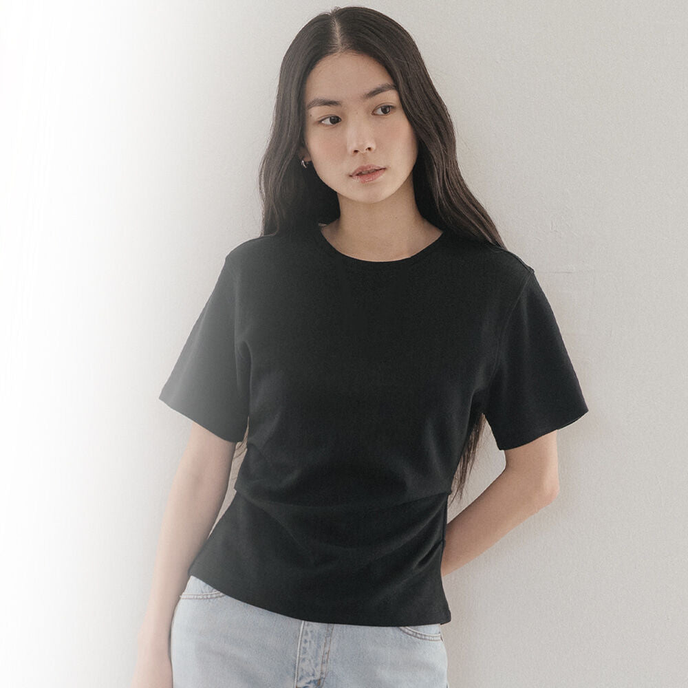 TILLIDIE Drape half sleeve t-shirt [TISU05TS07]_Black