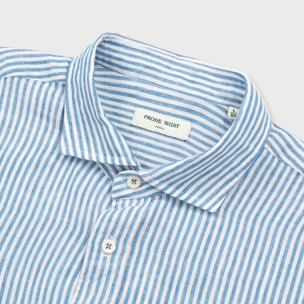 PRODE SHIRT [Regular] L-460 Vintage Linen Striped Shirt (Blue)