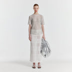 EENK YIZNY Panelled Lace Knit Long Skirt - White