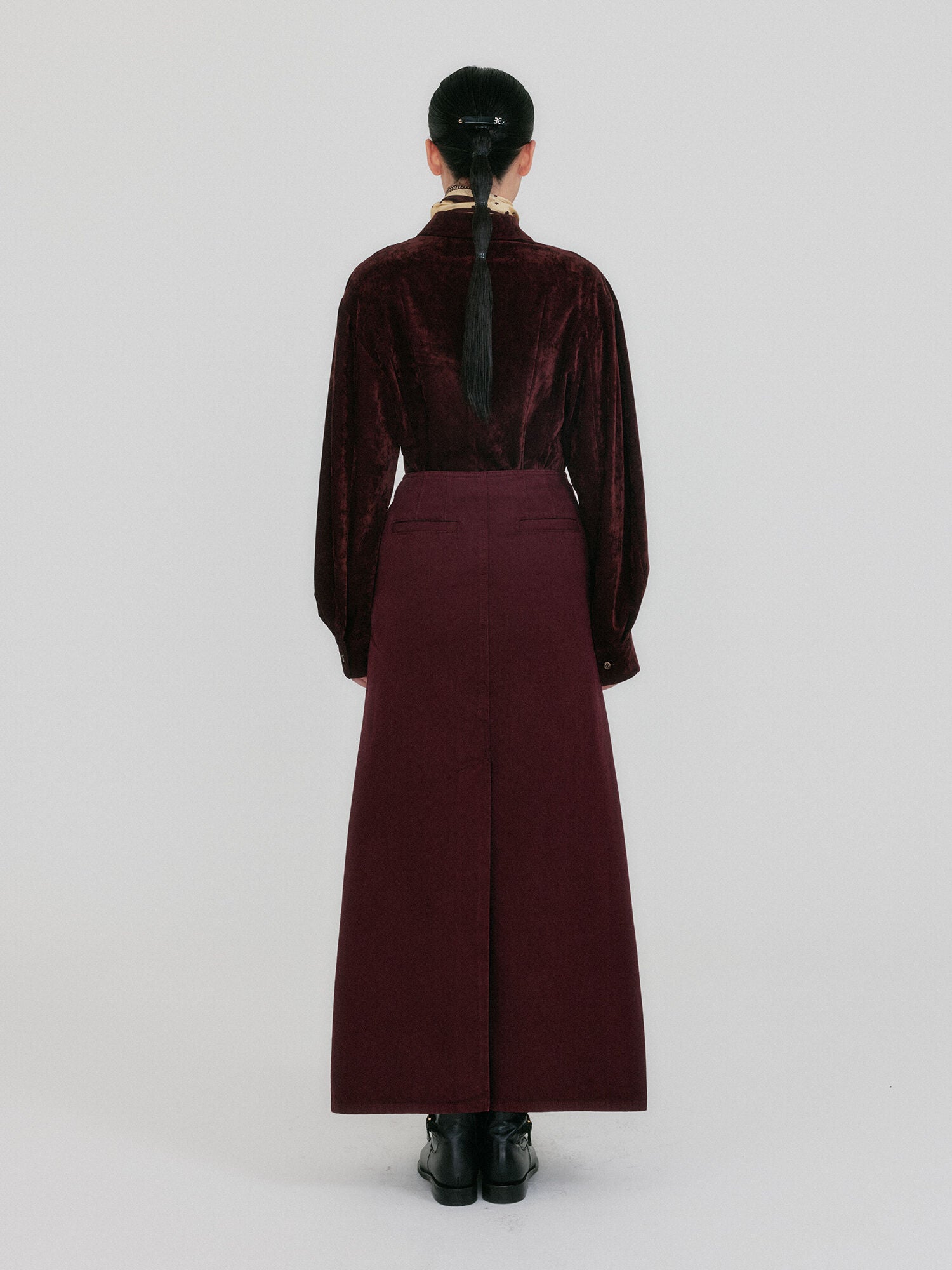 EENK ZOAN Straight Denim Skirt - Burgundy