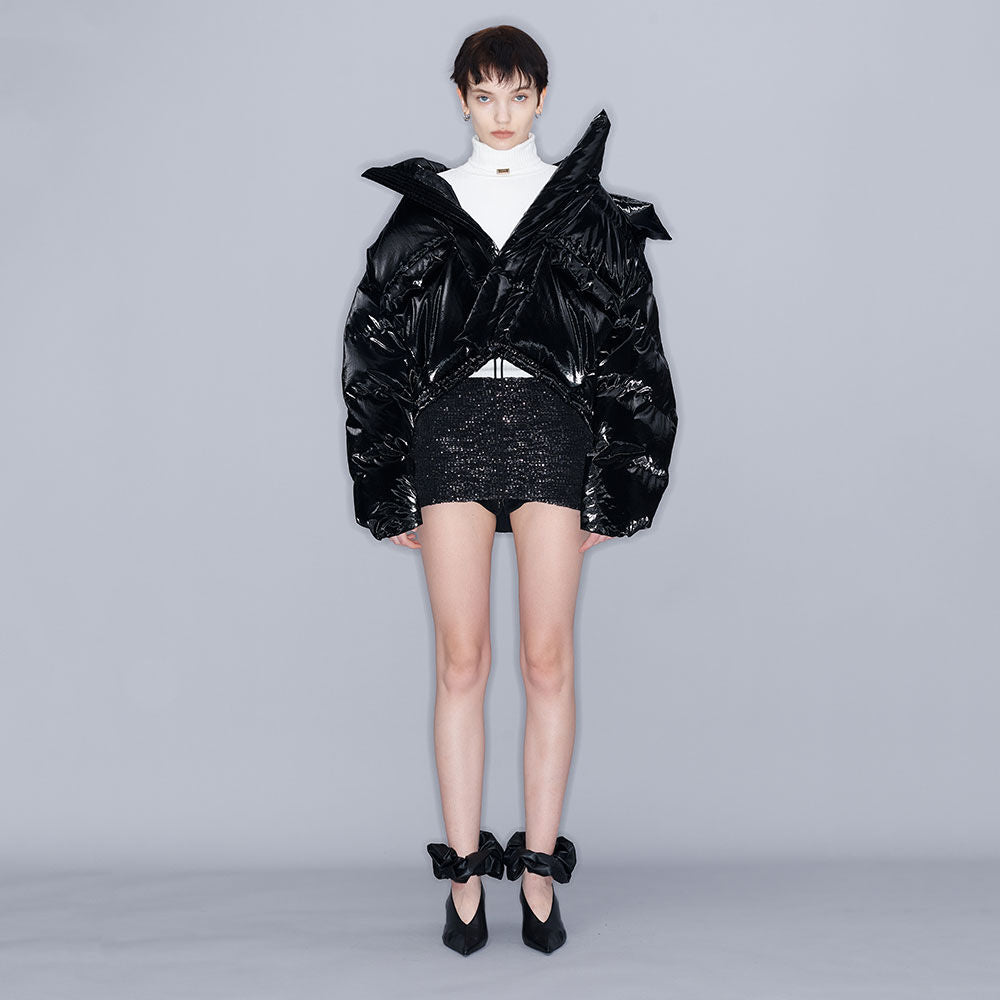 YCH METALLIC DOWN JACKET BLACK (W23OT020BK)