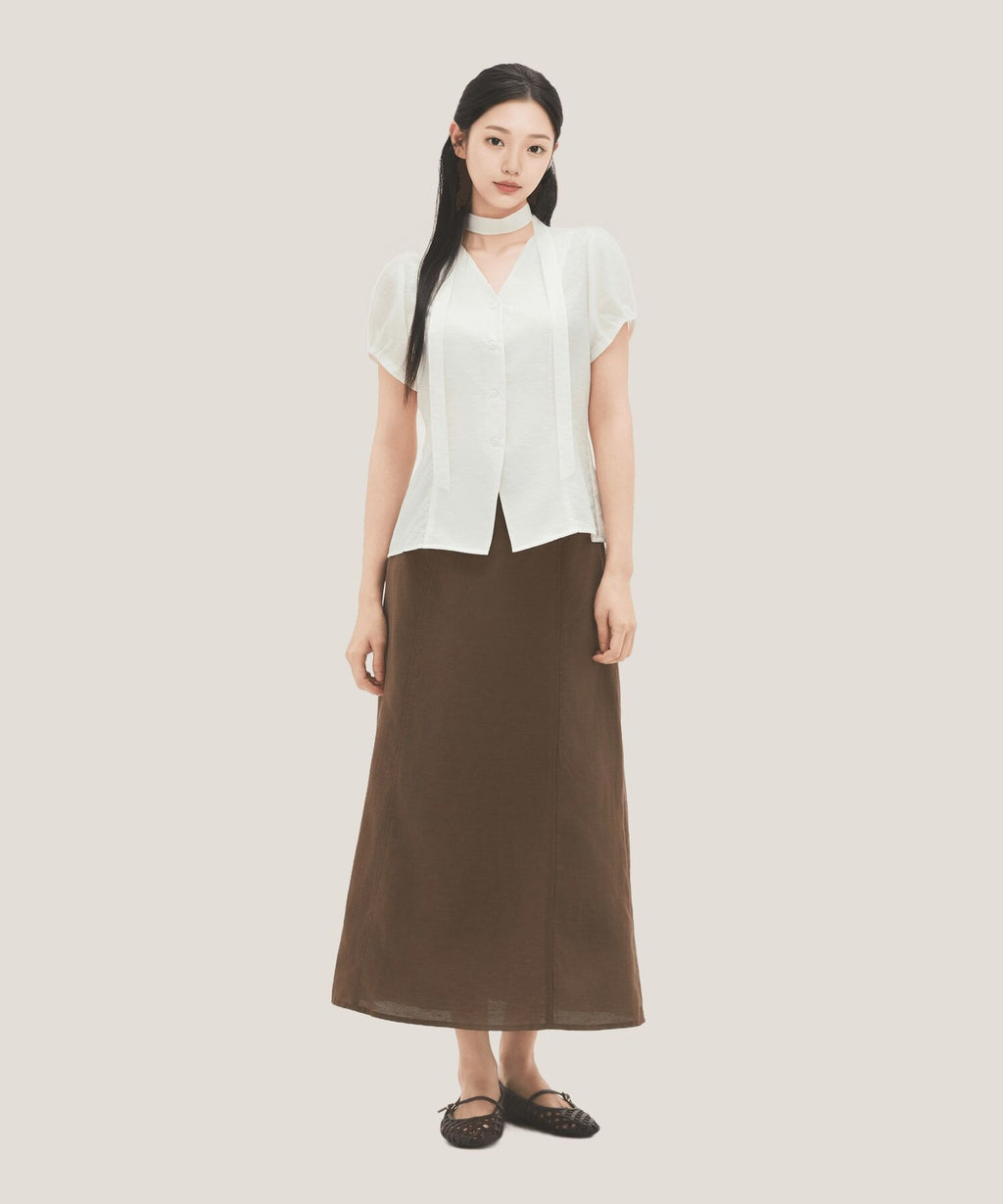 ROEM V-neck tie blouse RMBLG37RT4