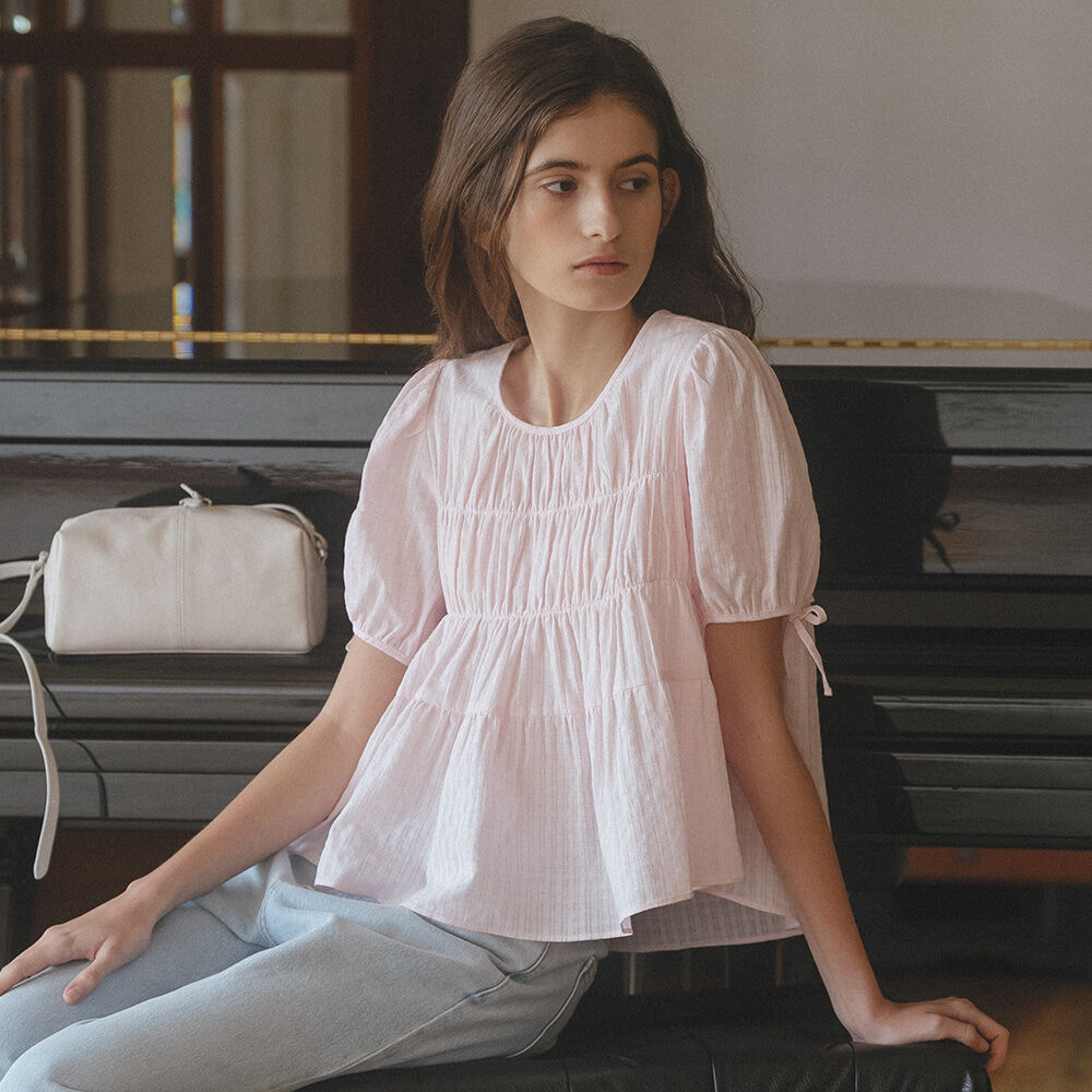 TILLIDIE Shirring puff blouse [TISU06BL02]_Pink