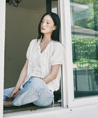 ROIROI Frill Ribbon Short Sleeve Blouse - White