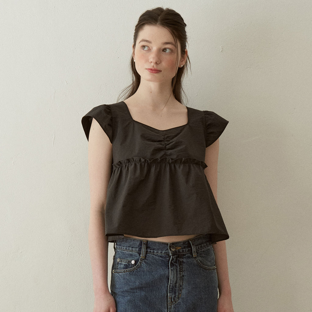 J'ASP Blossom Ribbon Crop Top (Black)