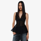 YCH SEMI-SHEER BUTTONED WAISTCOAT BLACK (F24VT2012BK)
