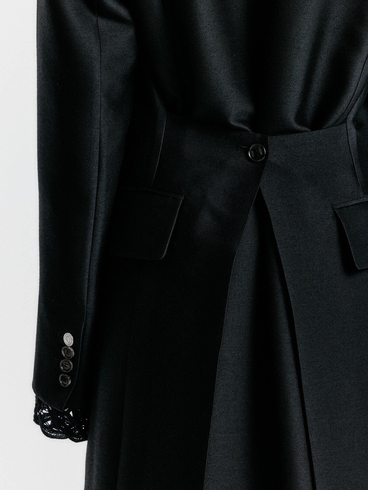 EENK YALE Peaked lapel Tailored Long Coat - Black