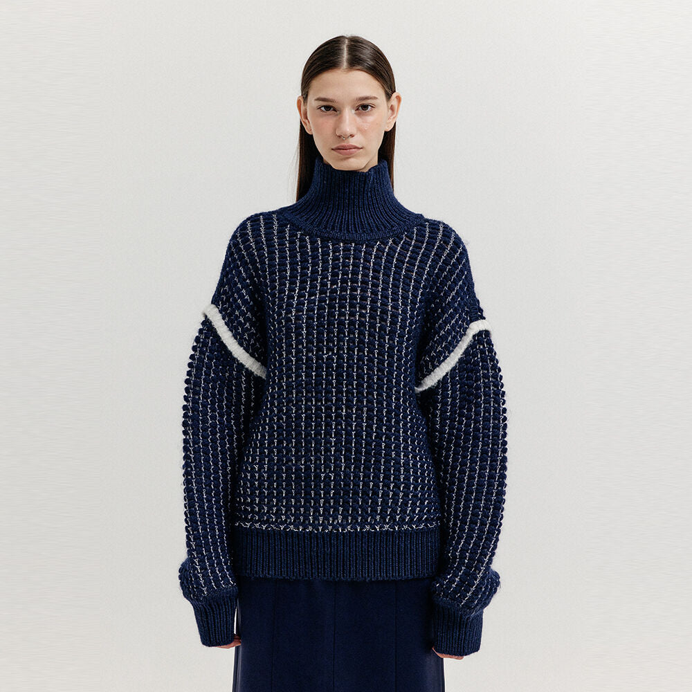 EENK EENK XUEST Oversized Knit Turtleneck - Navy
