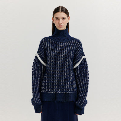 EENK XUEST Oversized Knit Turtleneck - Navy