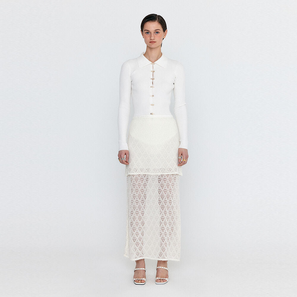 EENK EENK WIONY Diamond-Lace Layered Knit Skirt - Ivory