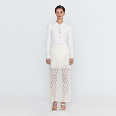 EENK WIONY Diamond-Lace Layered Knit Skirt - Ivory