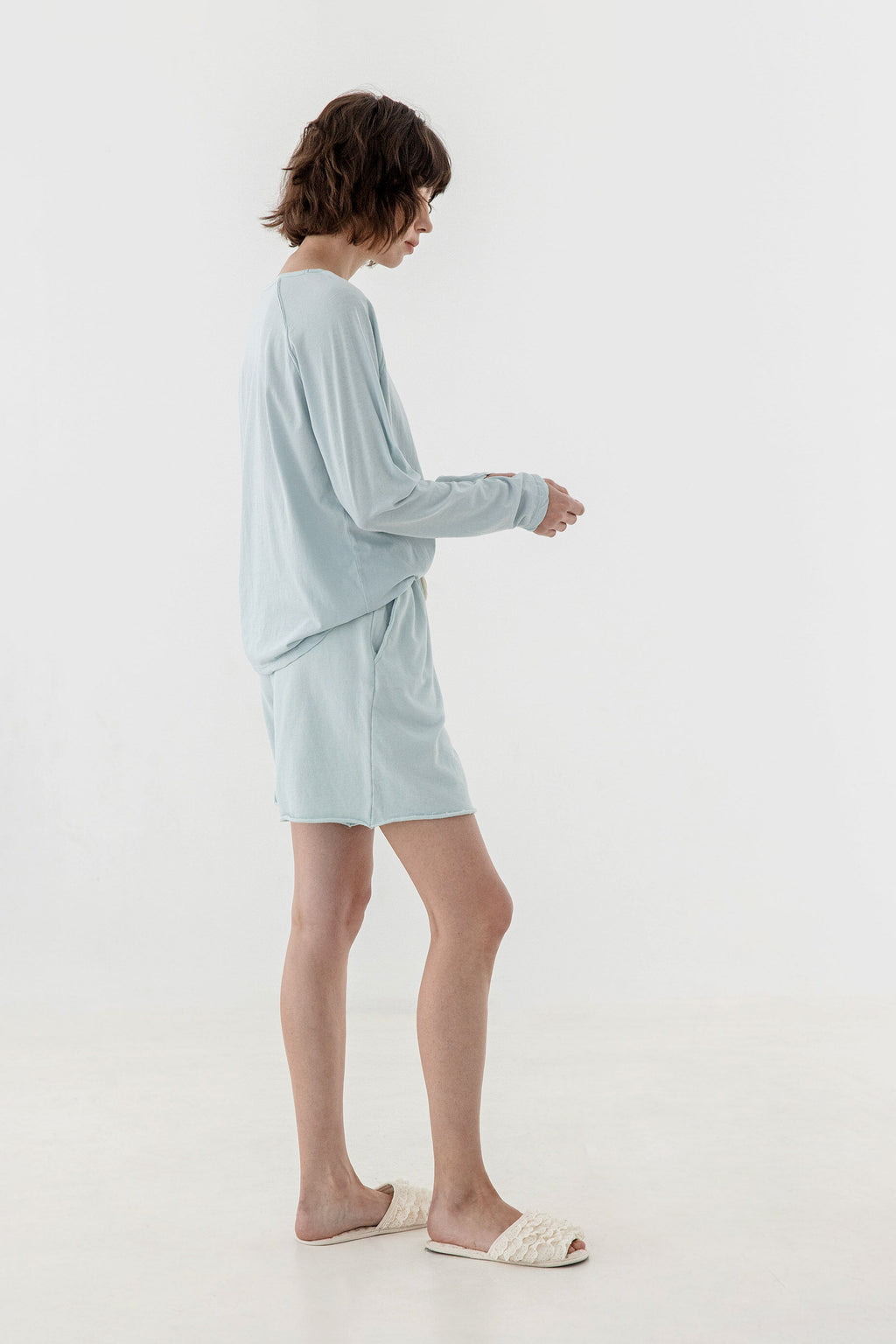 KOZNOK Maria loose fit Nagrang layered pure cotton women's long sleeve t-shirt indie blue