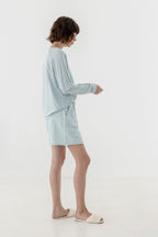 KOZNOK Maria loose fit Nagrang layered pure cotton women's long sleeve t-shirt indie blue