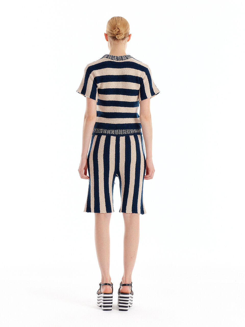 EENK EENK ULLYD Half Sleeve Knit Top - NavyBeige Stripe