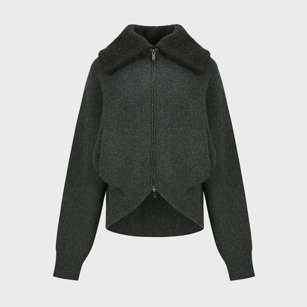 YCH SAILOR FUR COLLAR ZIP-UP JACKET GREY (W24KT9051GY)