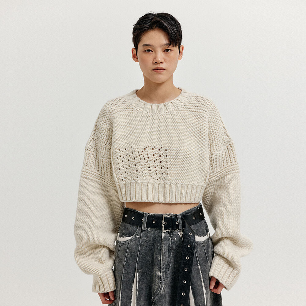 EENK EENK XRI Fisherman Knit Crop Pullover - Ivory