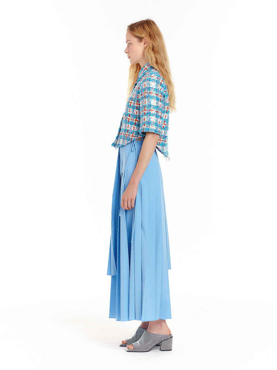 EENK URIAH Tweed Crop Shirt - Blue Multi