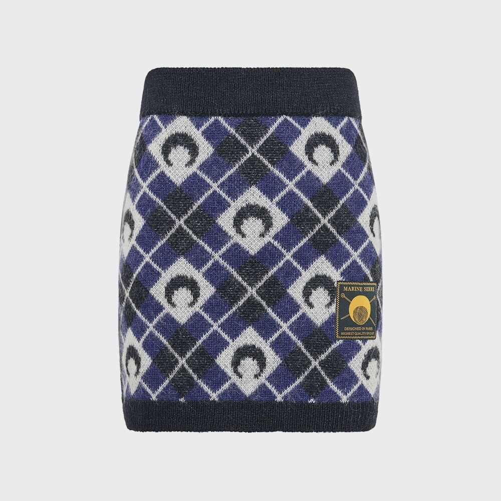 MARINE SERRE (W) Moon Argyle Knit Mini Skirt Black MOON ARGYLE KNIT MINI SKIRT