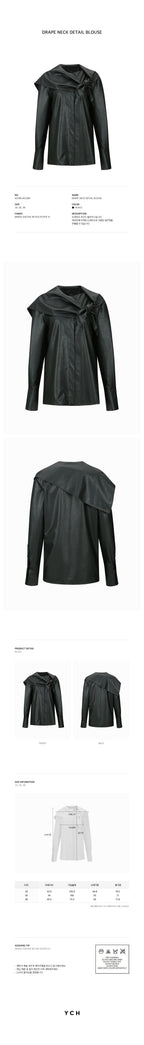 YCH DRAPE NECK DETAIL BLOUSE BLACK (W24BL4022BK)
