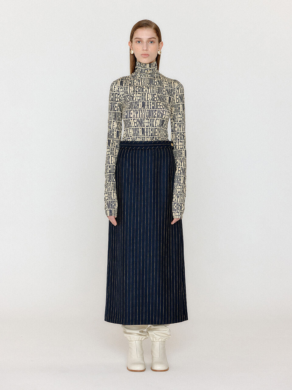 EENK EENK VOL Pattern Turtleneck Top - Ivory/Black