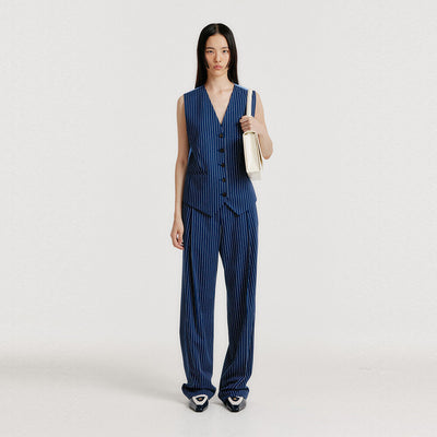 EENK YIOM Classic Straight Pants - Navy Stripe