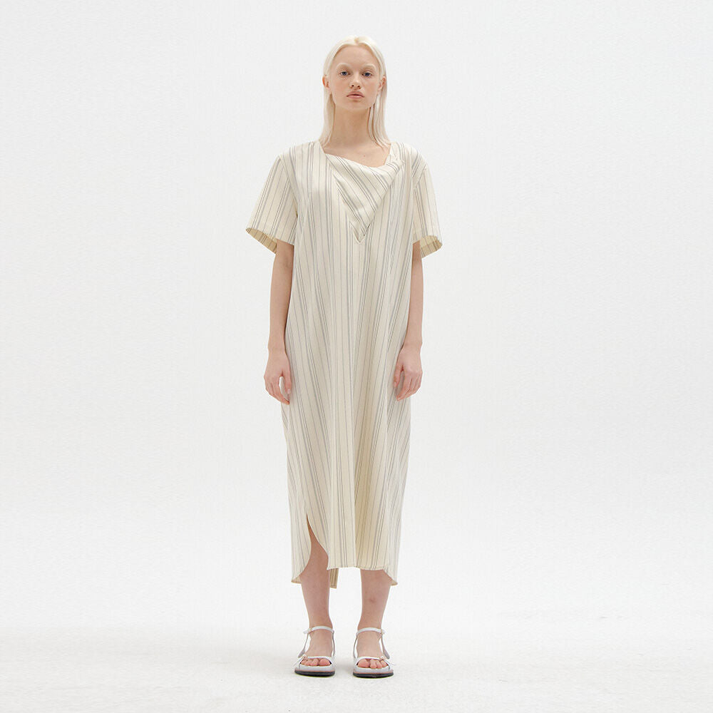 EENK STACEY Short Sleeve Dress - Light Beige Stripe