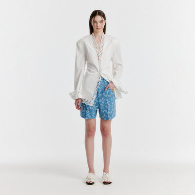YESSY Jacquard Denim Shorts - Blue