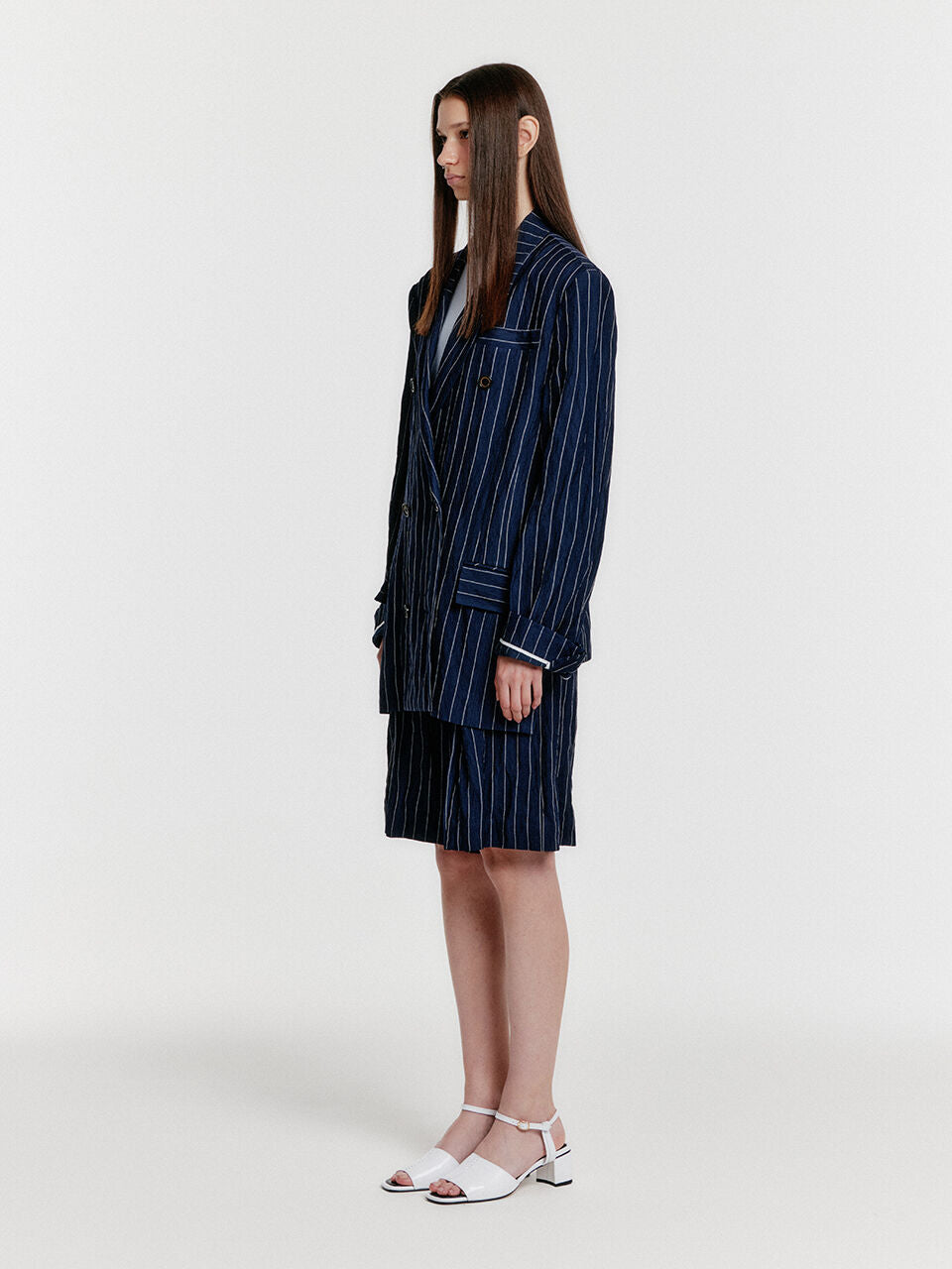 EENK YO Double-Breasted Jacket - Navy Stripe