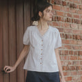 TILLIDIE Check frill blouse [TISU06BL05]_Ivory