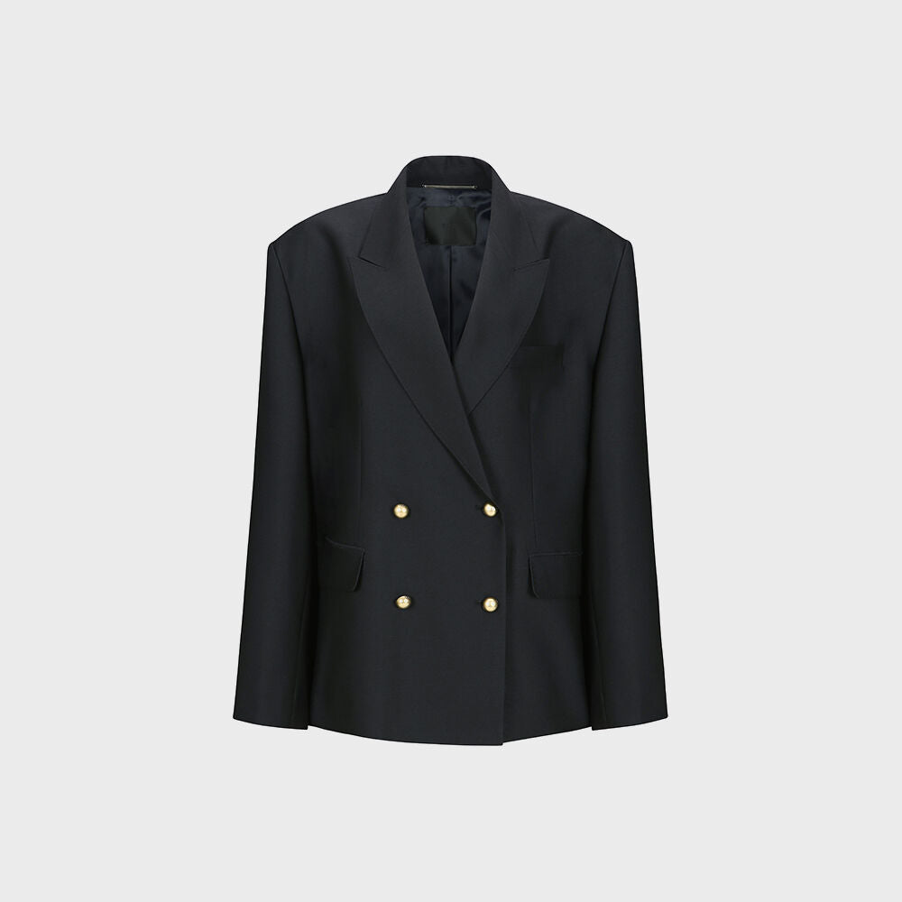 YCH DOUBLE-BREASTED SILK-BLEND BLAZER NAVY (F24JK1121NV)