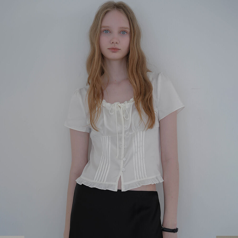 DEHEVE Silky Frill Blouse [White]