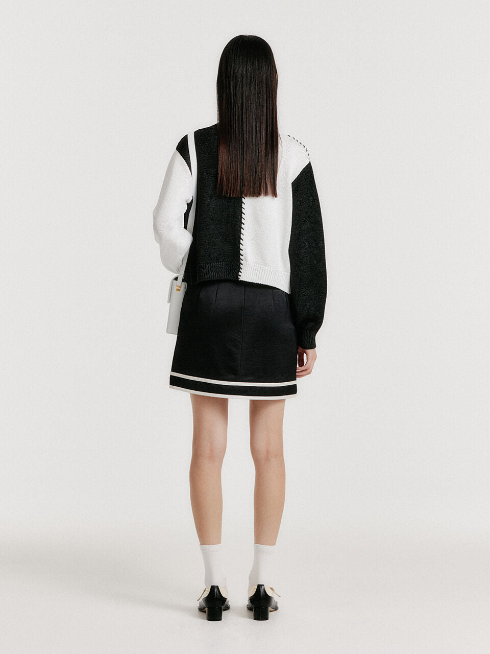 EENK EENK YOLI Stitched Color Block Knit Cardigan - Black/White