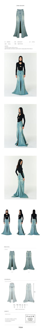 YCH DENIM LONG SKIRT SKY BLUE (F23DB702SB)
