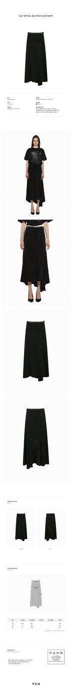 YCH SLIT DETAIL BELTED FLAIR SKIRT BLACK (W24SK6061BK)