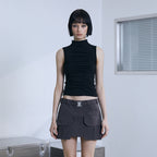VOONT Shirring High Neck Sleeveless (BLACK)