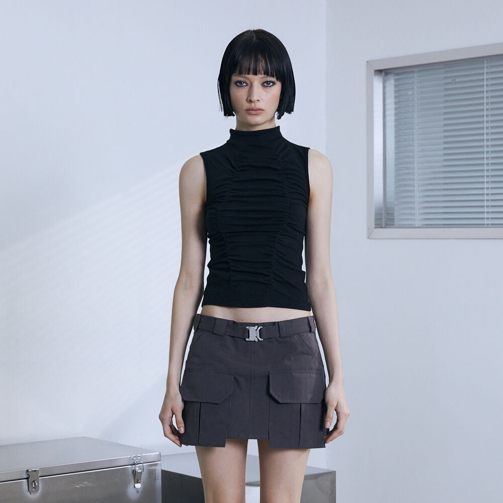 VOONT Shirring High Neck Sleeveless (BLACK)