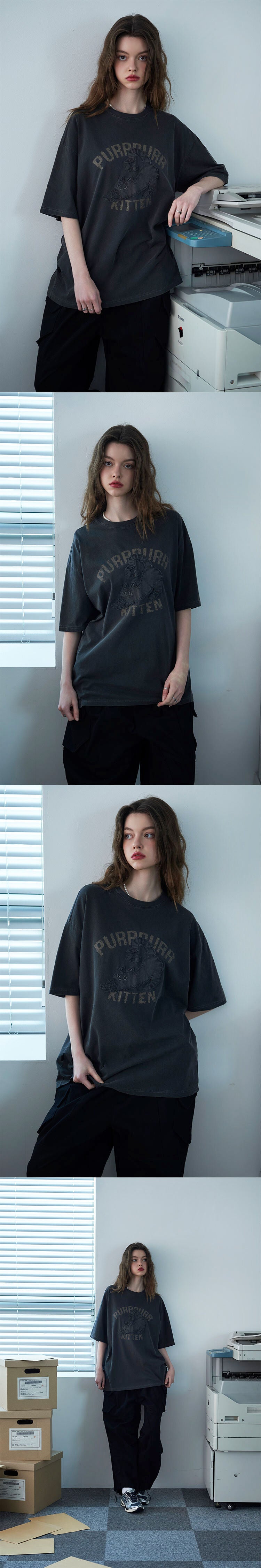 CPGN Kitten patch pigment short sleeve t-shirt smoke black